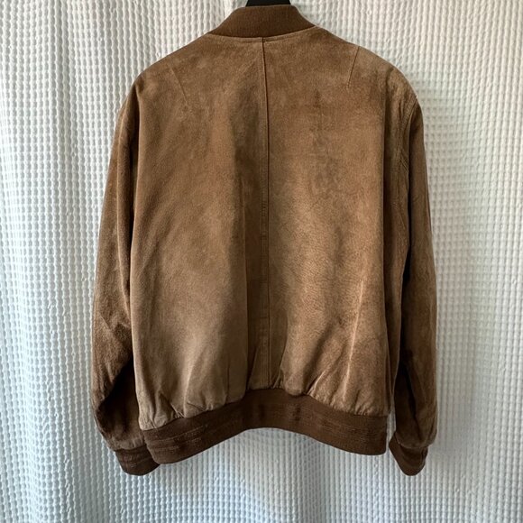 Roundtree & Yorke men's medium brown suede bomber jacket winter casual outdoors - Picture 2 of 8
